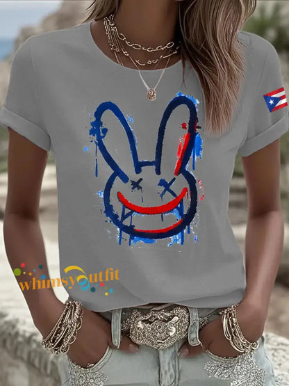 Women’s Bad Bunny Iron On Short Sleeve T-Shirt Light Gray / S