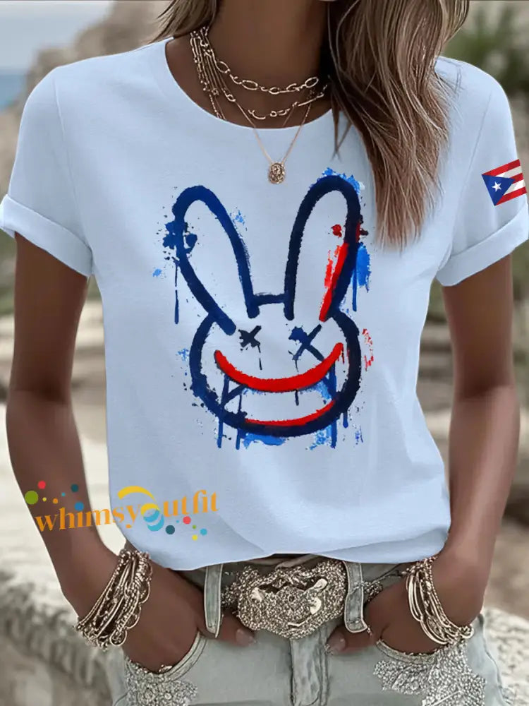 Women’s Bad Bunny Iron On Short Sleeve T-Shirt Sky Blue / S