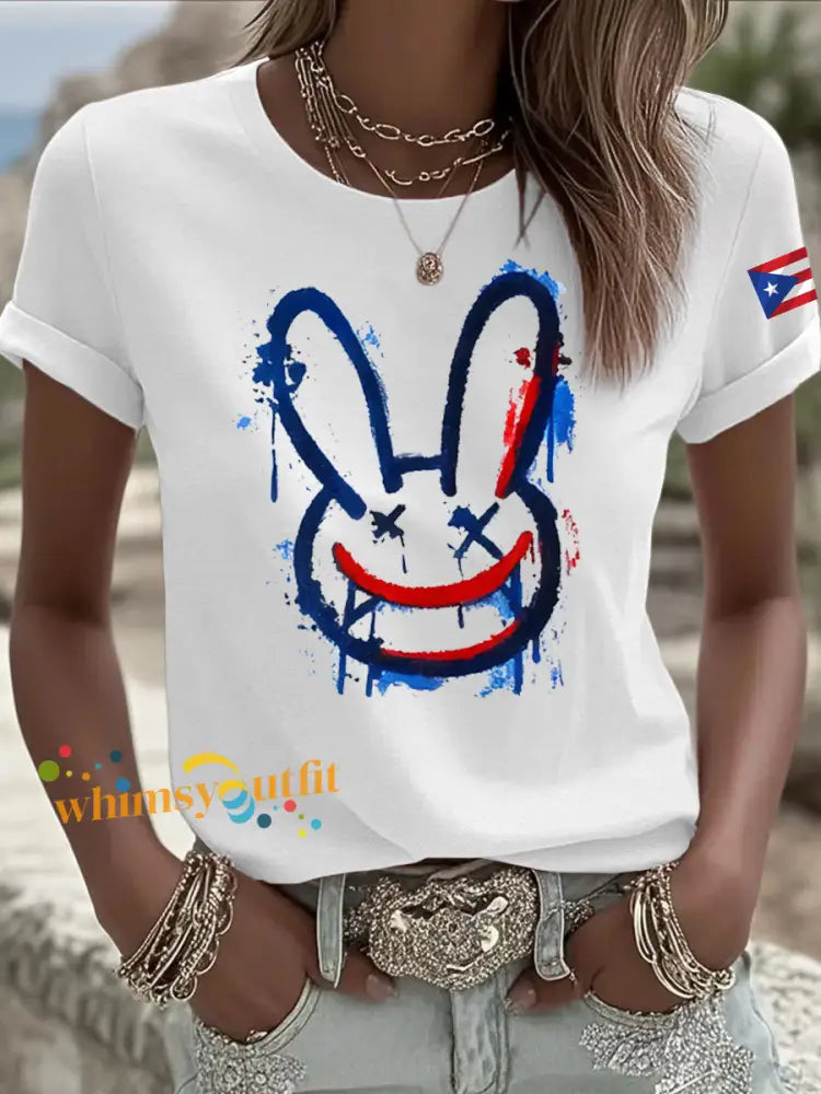 Women’s Bad Bunny Iron On Short Sleeve T-Shirt White / S