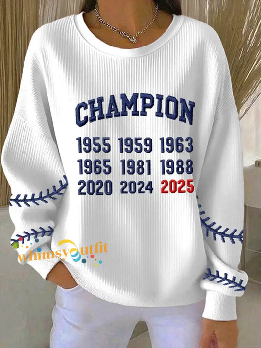 Women’s Baseball Ribbed Round-Neck Sweatshirt White / S