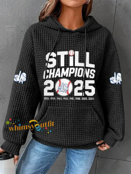 Women’s Baseball Still Champions 2025 Print Casual Waffle Hoodie Black / S