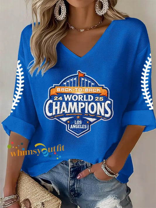 Women’s Baseball World Champions 2025 Print Casual Long-Sleeve T-shirt Blue / S