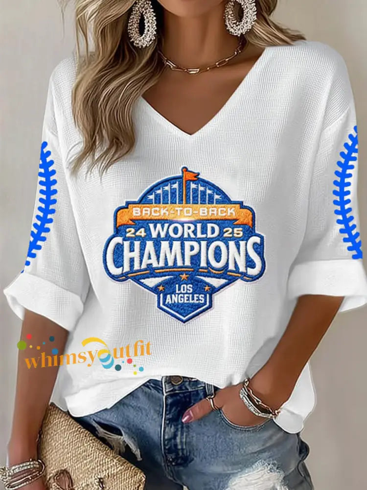 Women’s Baseball World Champions 2025 Print Casual Long-Sleeve T-shirt White / S