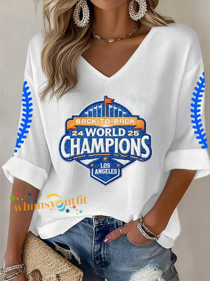 Women’s Baseball World Champions 2025 Print Casual Long-Sleeve T-shirt White / S
