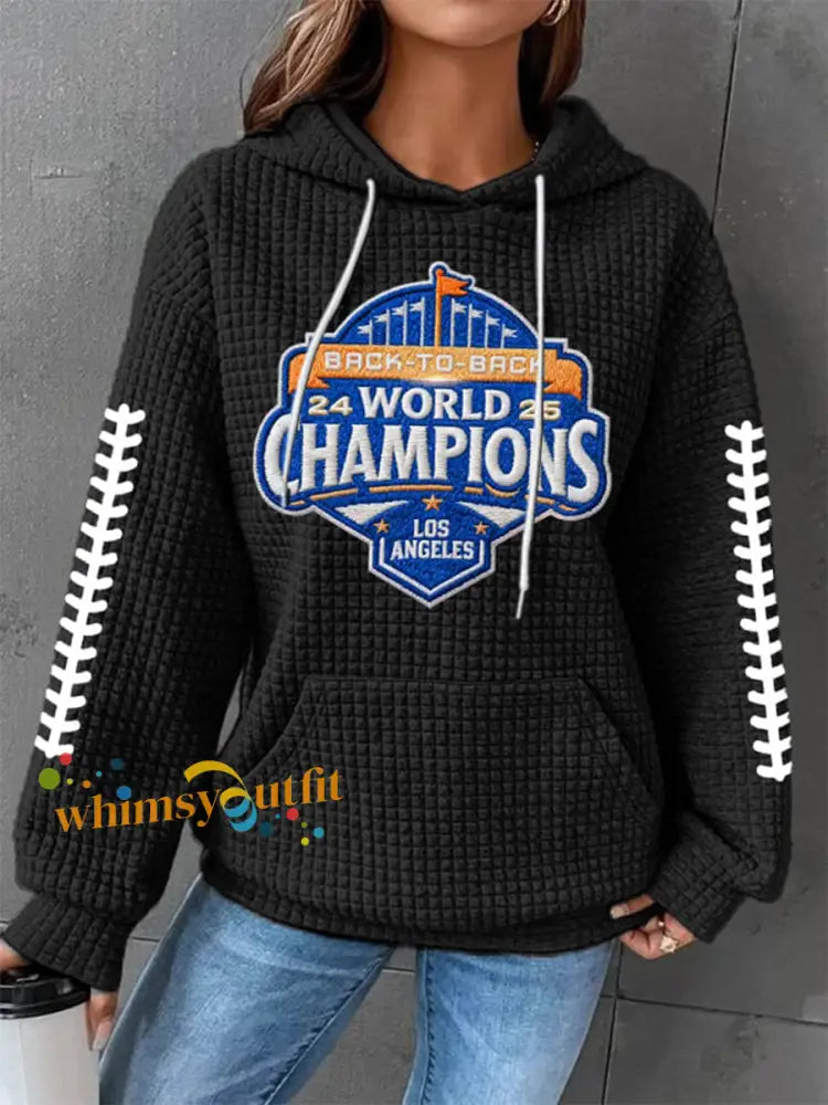 Women’s Baseball World Series Champions 2025 Print Casual Waffle Hoodie Black / S