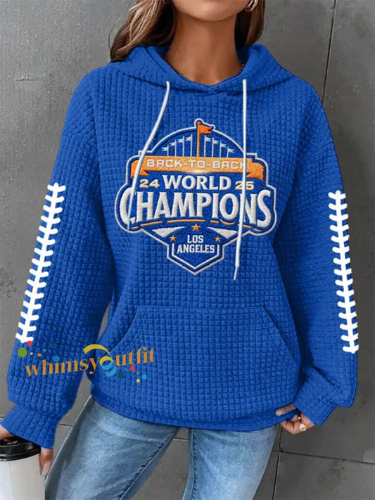 Women’s Baseball World Series Champions 2025 Print Casual Waffle Hoodie Blue / S