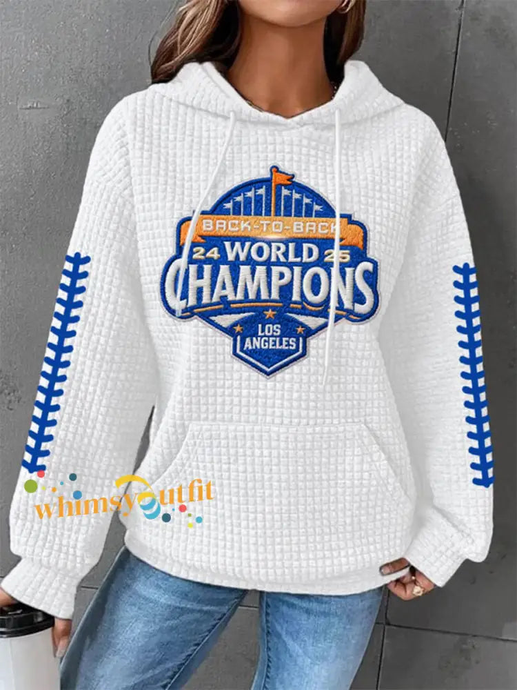 Women’s Baseball World Series Champions 2025 Print Casual Waffle Hoodie White / S