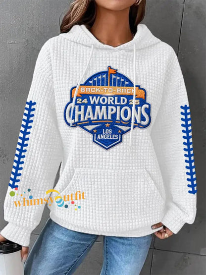 Women’s Baseball World Series Champions 2025 Print Casual Waffle Hoodie White / S