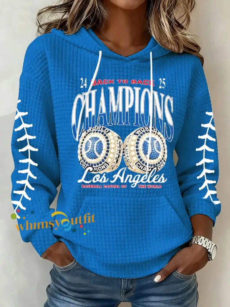 Women’s Baseball World Series Still Champions 2025 Print Casual Waffle Hoodie Blue / S