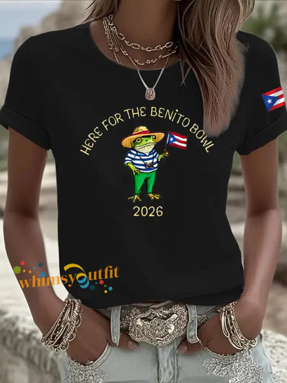 Women’s Benito Bunny Super Bowl 2026 and Frog Puerto Rican Flag Shirt Black / S