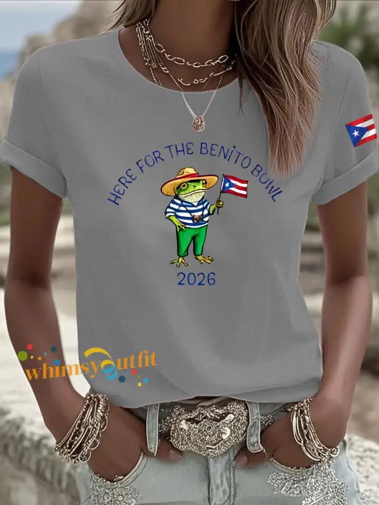 Women’s Benito Bunny Super Bowl 2026 and Frog Puerto Rican Flag Shirt Light Gray / S