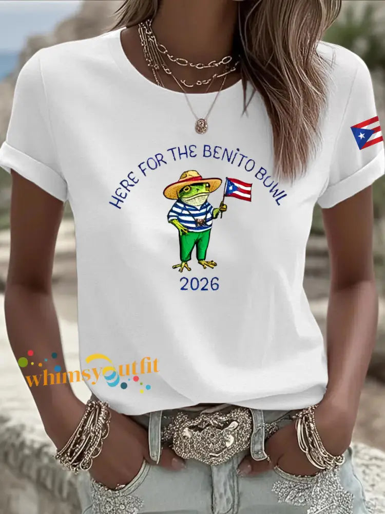 Women’s Benito Bunny Super Bowl 2026 and Frog Puerto Rican Flag Shirt White / S