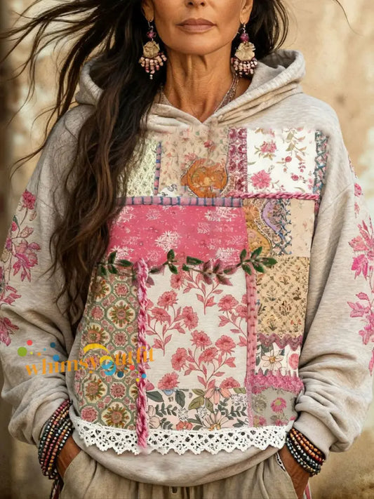 Women’s Boho Breast Cancer Awareness Floral Art Printed Hoodie Pink / S