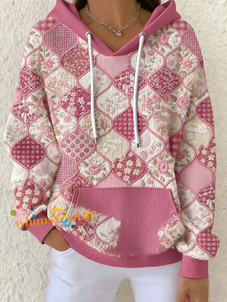 Women’s Boho Breast Cancer Awareness Floral Art Printed Hoodie Pink / S