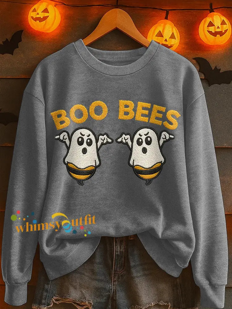 Women’s Boo Bees Printed Casual Sweatshirt Light Gray / S