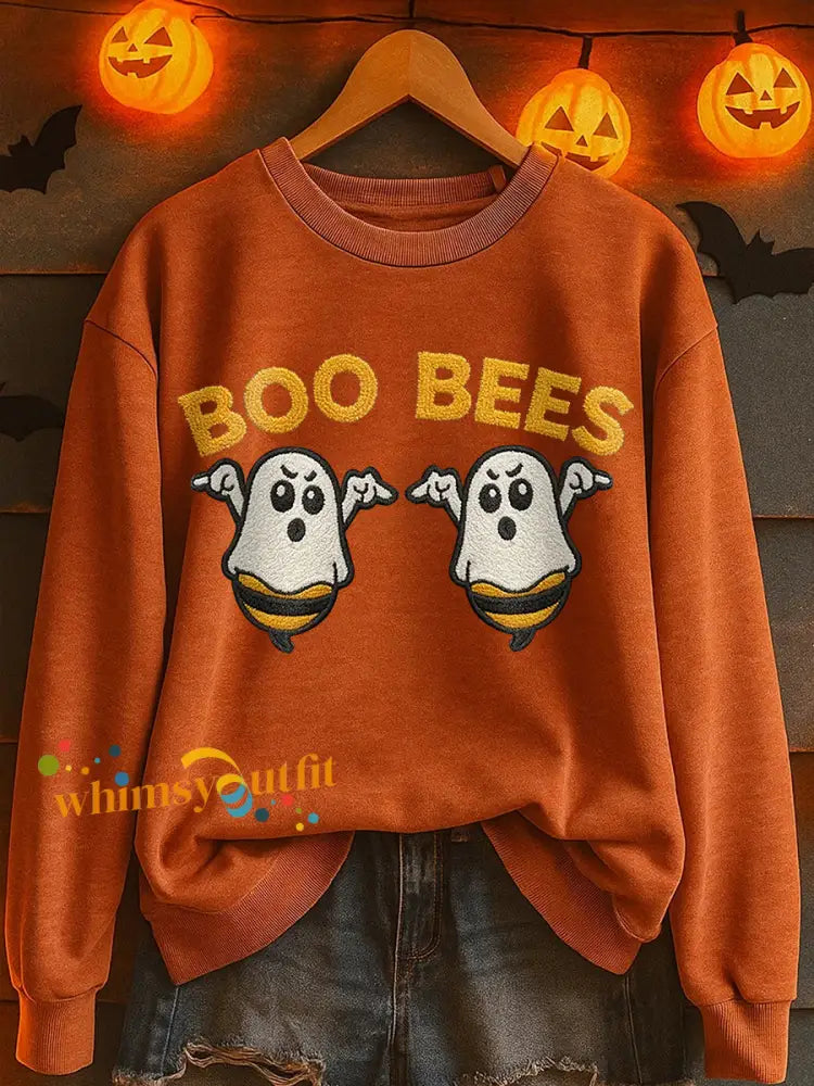Women’s Boo Bees Printed Casual Sweatshirt Orange / S
