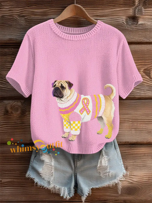 Women’s Breast Cancer Art Print Cozy Knit Sweater As picture / S