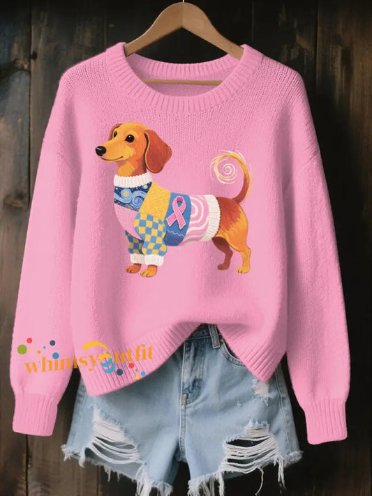 Women’s Breast Cancer Art Print Cozy Knit Sweater As picture / S