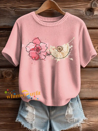 Women’s Breast Cancer Awareness Art Painting Knit Top Light Pink / S