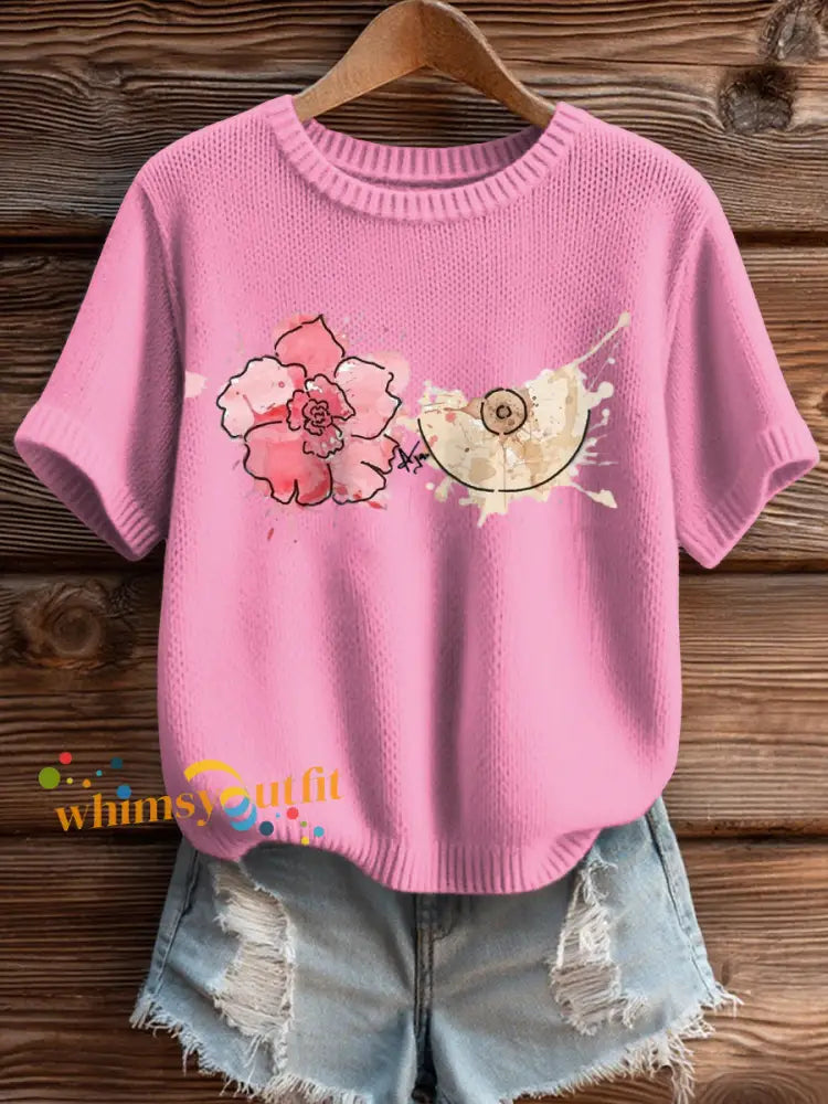 Women’s Breast Cancer Awareness Art Painting Knit Top Pink / S