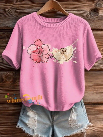 Women’s Breast Cancer Awareness Art Painting Knit Top Pink / S