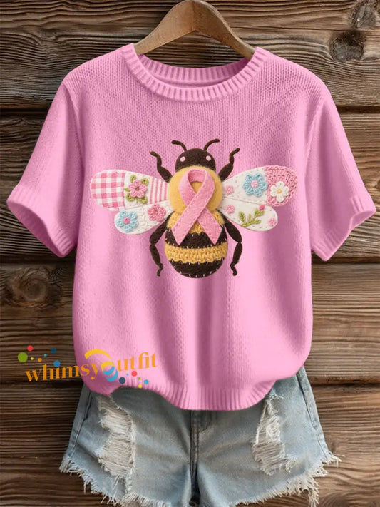 Women’s Breast Cancer Awareness Bee Print Casual T Shirt Pink / S