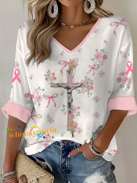 Women’s Breast Cancer Awareness Cross Long Sleeve Top As picture / S