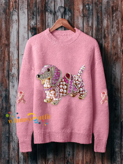 Women’s Breast Cancer Awareness Dachshund Sweatshirt Pink / S
