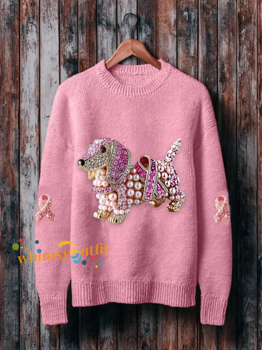 Women’s Breast Cancer Awareness Dachshund Sweatshirt Pink / S
