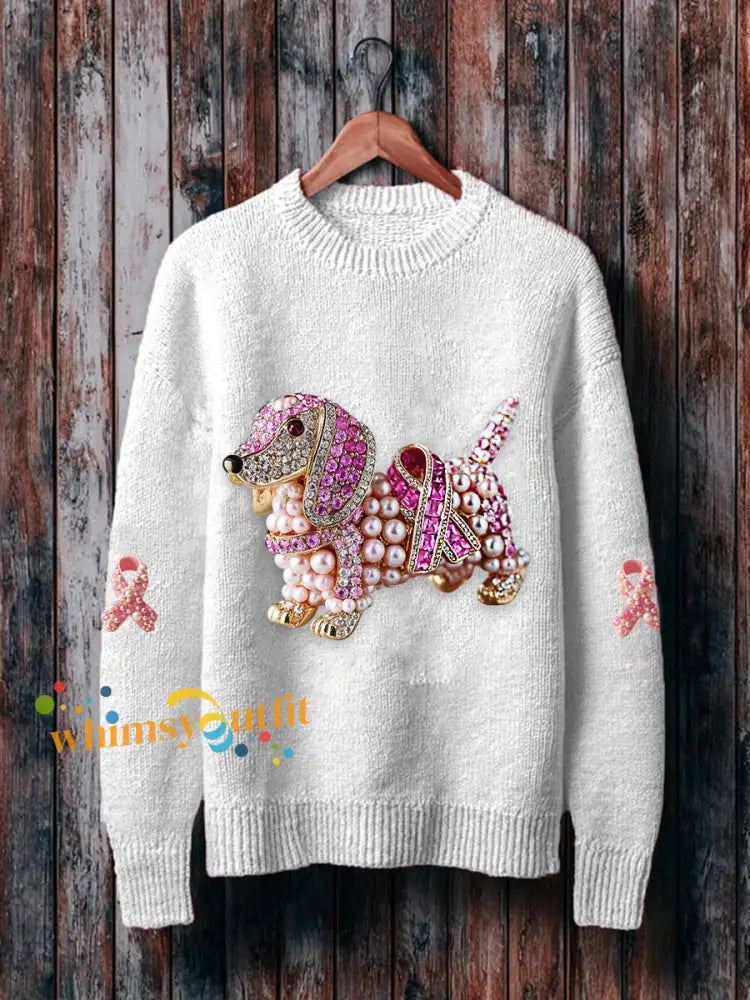 Women’s Breast Cancer Awareness Dachshund Sweatshirt White / S