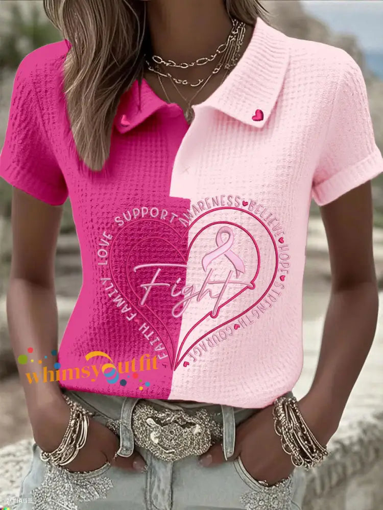 Women’s Breast Cancer Awareness Fight Hope Support Believe Tops Pink / S