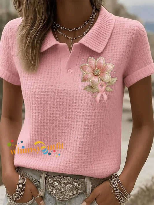 Women’s Breast Cancer Awareness Floral Art Shirt Pink / S