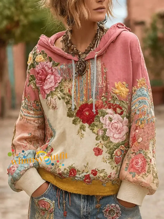 Women’s Breast Cancer Awareness Floral Patchwork Hoodie Pink / S