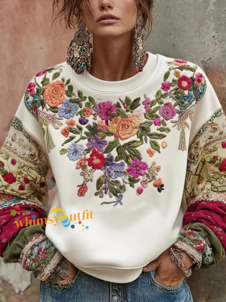 Women’s Breast Cancer Awareness Floral Printed Sweatshirt Beige / S