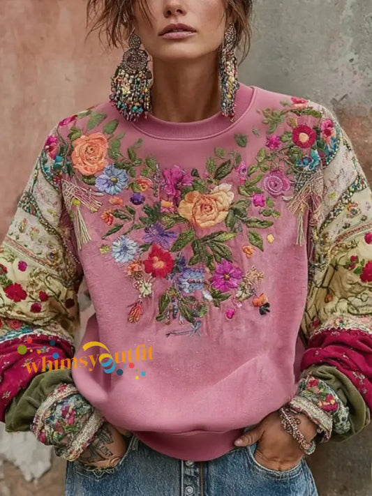 Women’s Breast Cancer Awareness Floral Printed Sweatshirt Pink / S