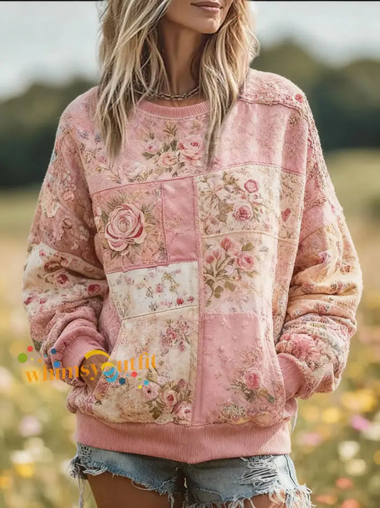 Women’s Breast Cancer Awareness Floral Printed Sweatshirt Pink / S