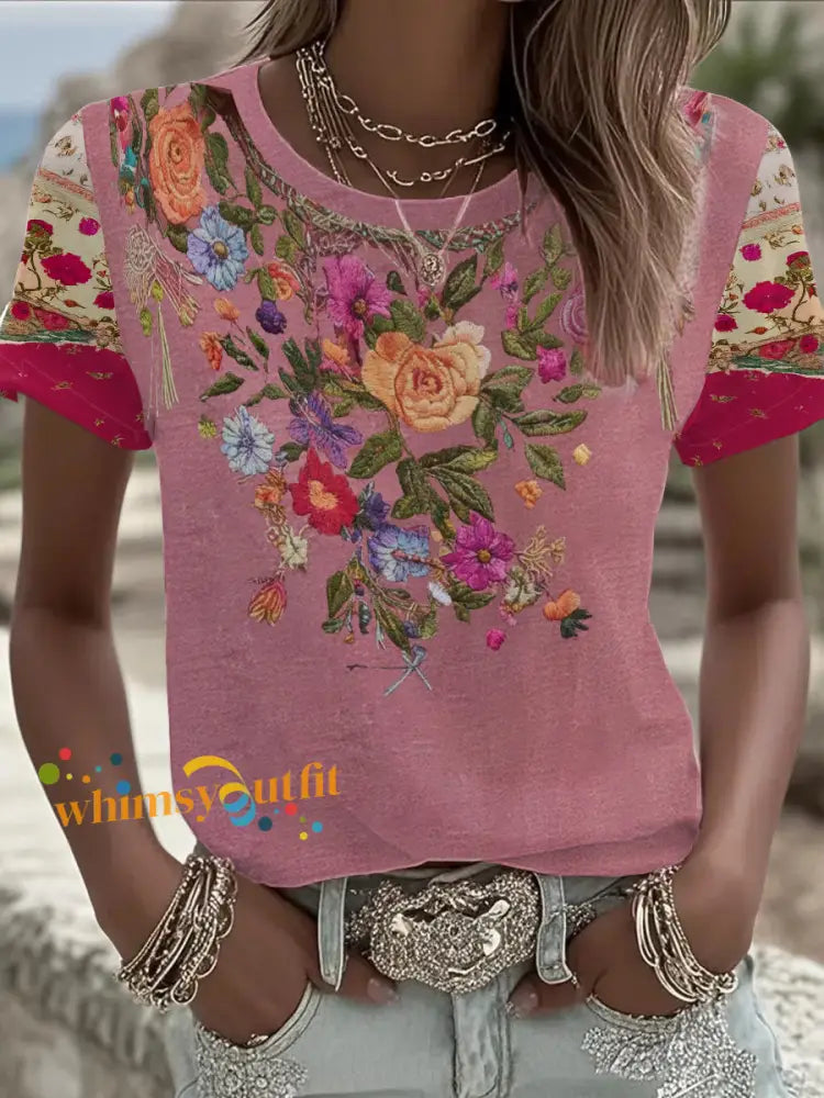 Women’s Breast Cancer Awareness Floral Printed T-shirt Pink / S