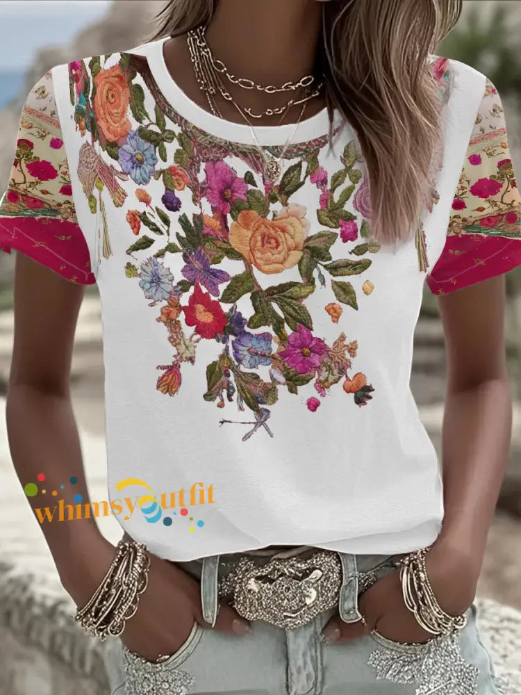 Women’s Breast Cancer Awareness Floral Printed T-shirt White / S
