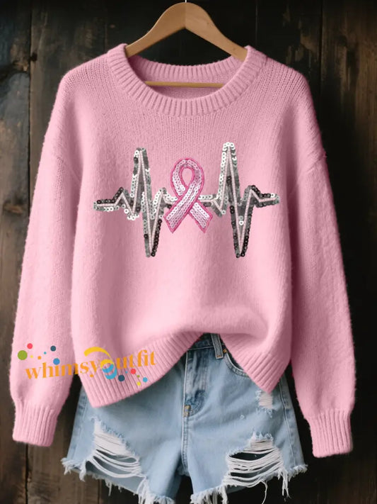 Women’s Breast Cancer Awareness Heartbeat Pink Ribbon Tops Pink / S