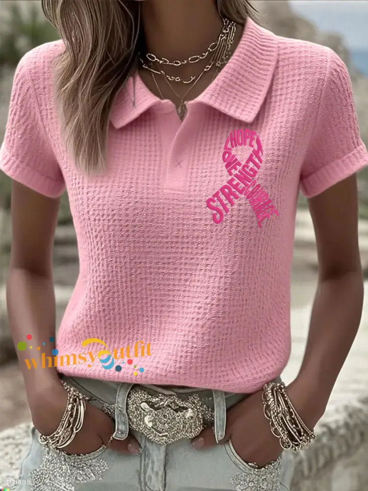 Women’s Breast cancer awareness Hope Strength Love Courage pink ribbon tops Pink / S