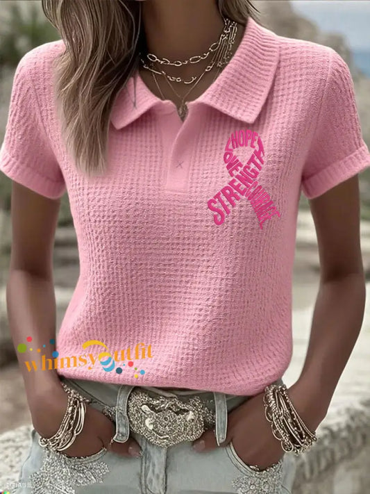Women’s Breast cancer awareness Hope Strength Love Courage pink ribbon tops Pink / S