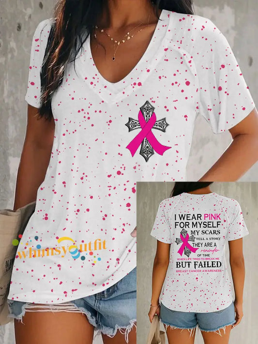 Women’s Breast Cancer Awareness I Wear Pink For Myself My Scars Tell A Story T Shirt As picture / S