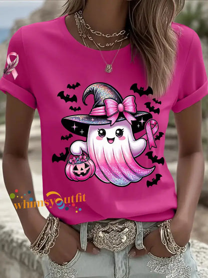 Women’s Breast Cancer Awareness In October We Wear Pink Ghost Pink Ribbon Short Sleeve T shirt Rose Red / S