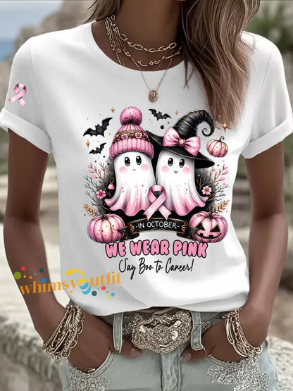 Women’s Breast Cancer Awareness In October We Wear Pink Print Casual T Shirt White / S