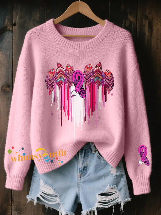 Women’s Breast Cancer Awareness Indigenous Feather Tops Pink / S