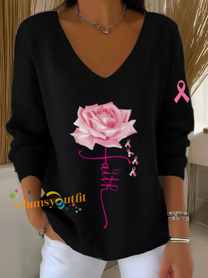 Women’s Breast Cancer Awareness Long Sleeve Top Black / S