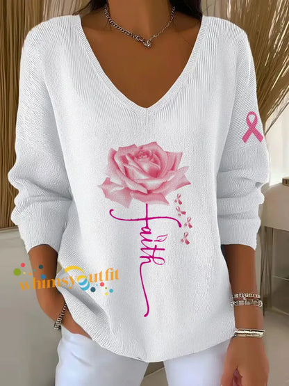 Women’s Breast Cancer Awareness Long Sleeve Top White / S