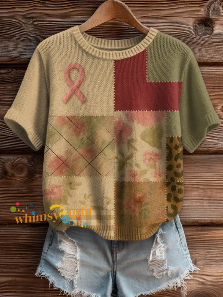 Women’s Breast Cancer Awareness Patchwork Sweater As picture / S