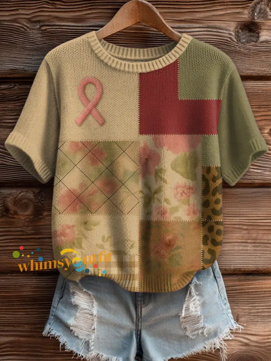 Women’s Breast Cancer Awareness Patchwork Sweater As picture / S