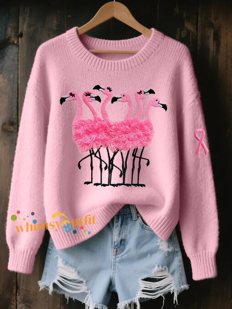 Women’s Breast Cancer Awareness Pink Flamingo Tops Pink / S